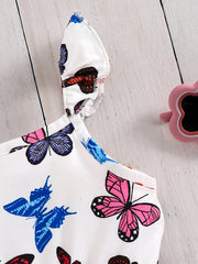 Girls Butterfly Print Ruffle Strap Romper - Ivory | 21 Century Kids