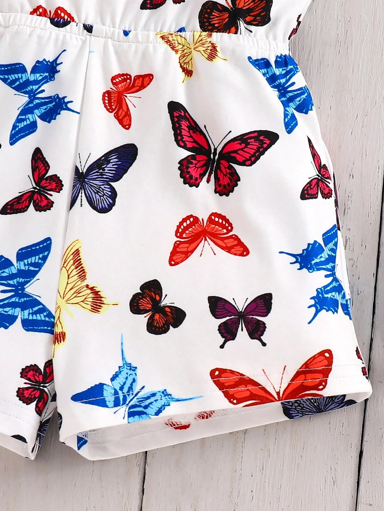 Girls Butterfly Print Ruffle Strap Romper - Ivory | 21 Century Kids