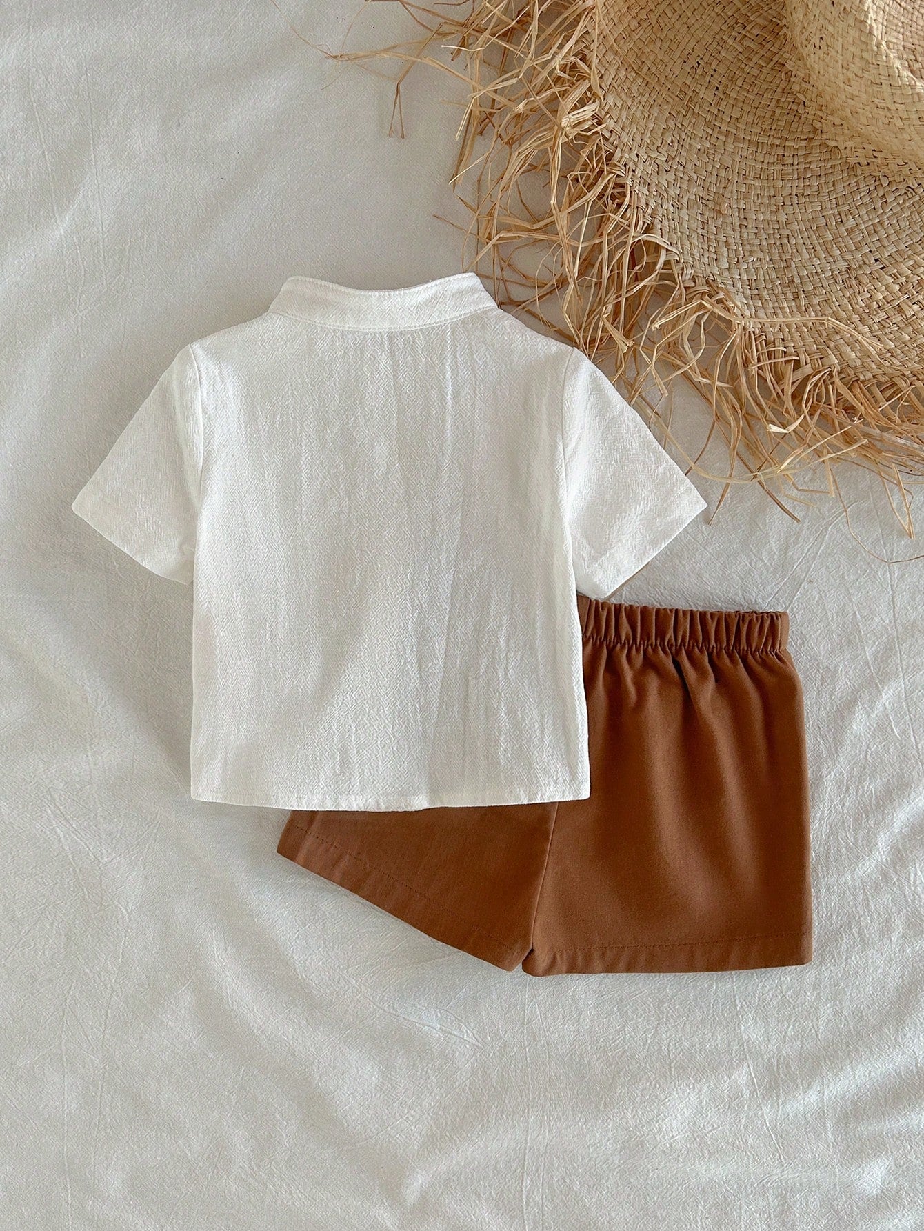 Boys Textured Button-Front Shirt & Shorts Set - Ivory