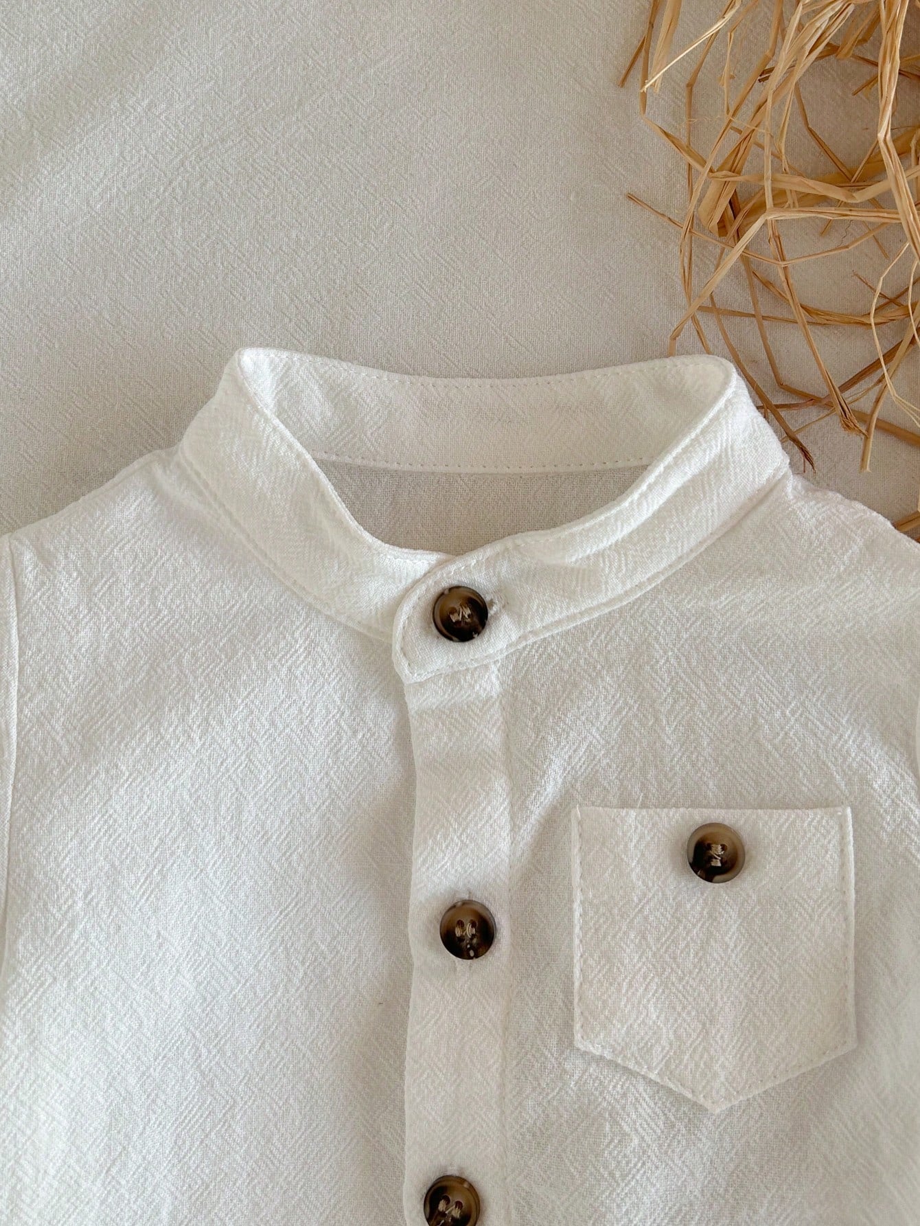 Boys Textured Button-Front Shirt & Shorts Set - Ivory