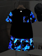 2pcs Big Boys Glow-In-The-Dark Tracksuit Set - Midnight Black