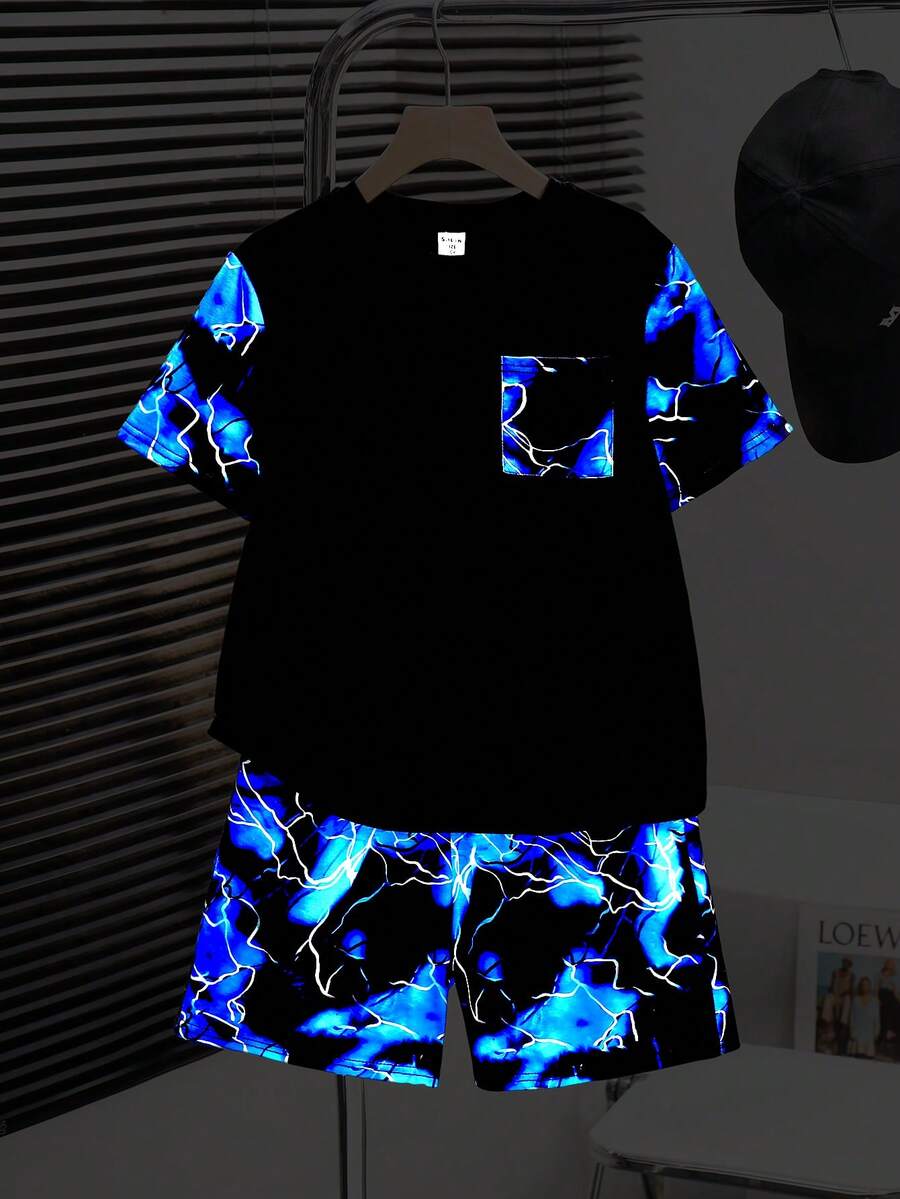 2pcs Big Boys Glow-In-The-Dark Tracksuit Set - Midnight Black