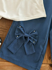 2pcs Little Girls Butterfly Appliqué Tee & Wide-Leg Pants Set - Sla...