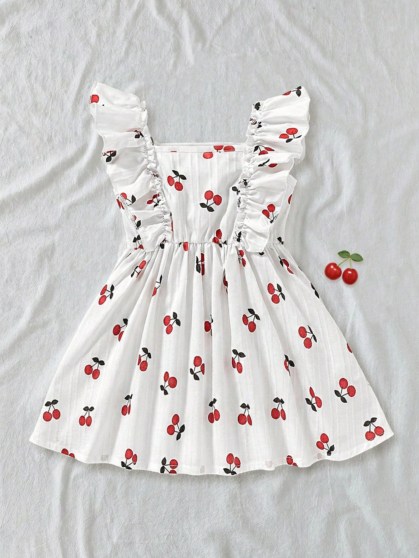 Girls Cherry Print Square Neck Ruffle Dress - Ivory | 21 Century Kids