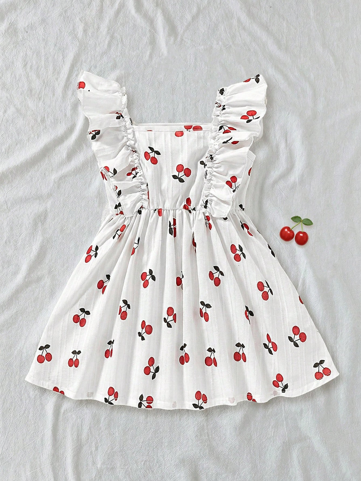Girls Cherry Print Square Neck Ruffle Dress - Ivory | 21 Century Kids
