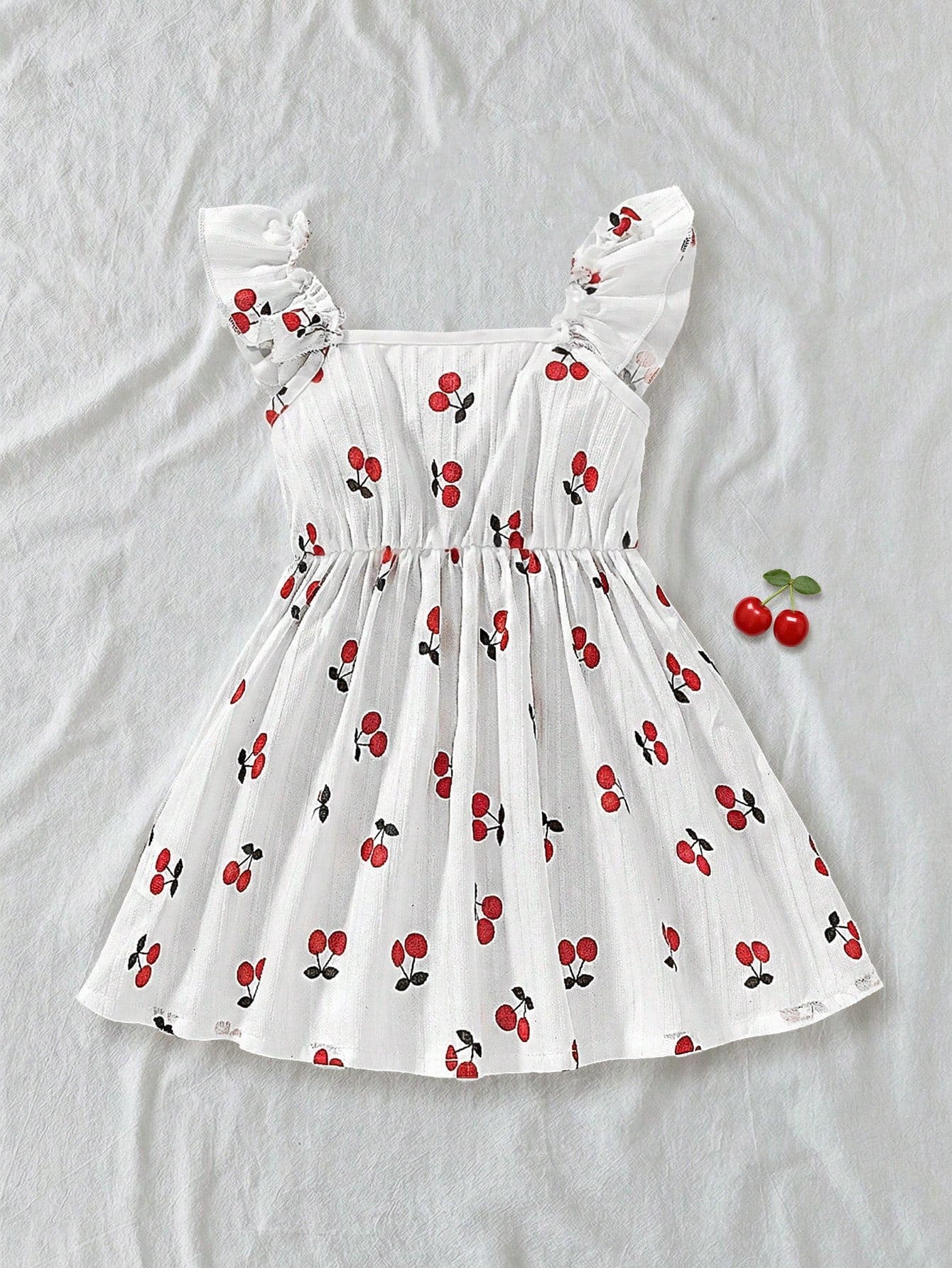 Girls Cherry Print Square Neck Ruffle Dress - Ivory | 21 Century Kids