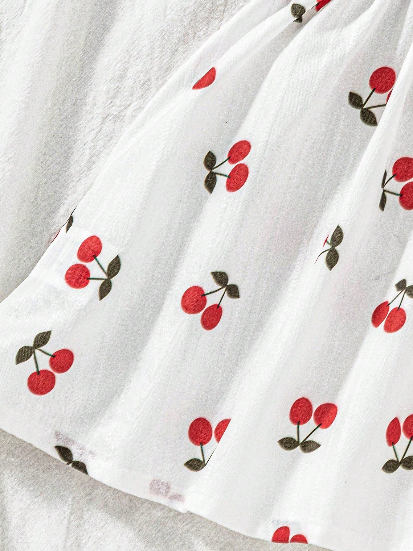 Girls Cherry Print Square Neck Ruffle Dress - Ivory | 21 Century Kids