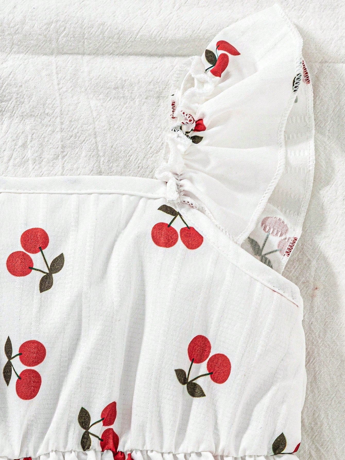 Girls Cherry Print Square Neck Ruffle Dress - Ivory | 21 Century Kids
