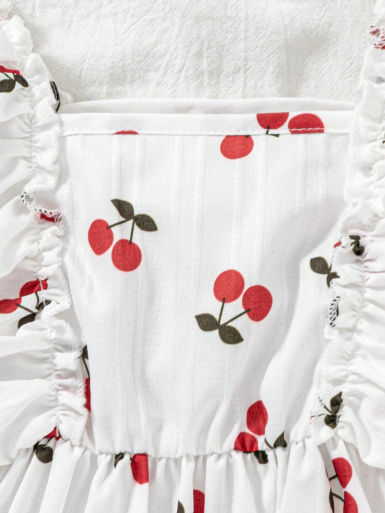 Girls Cherry Print Square Neck Ruffle Dress - Ivory | 21 Century Kids
