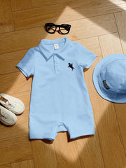 2pcs Unisex Polo Romper & Bucket Hat Set - Cerulean | 21 Century Kids