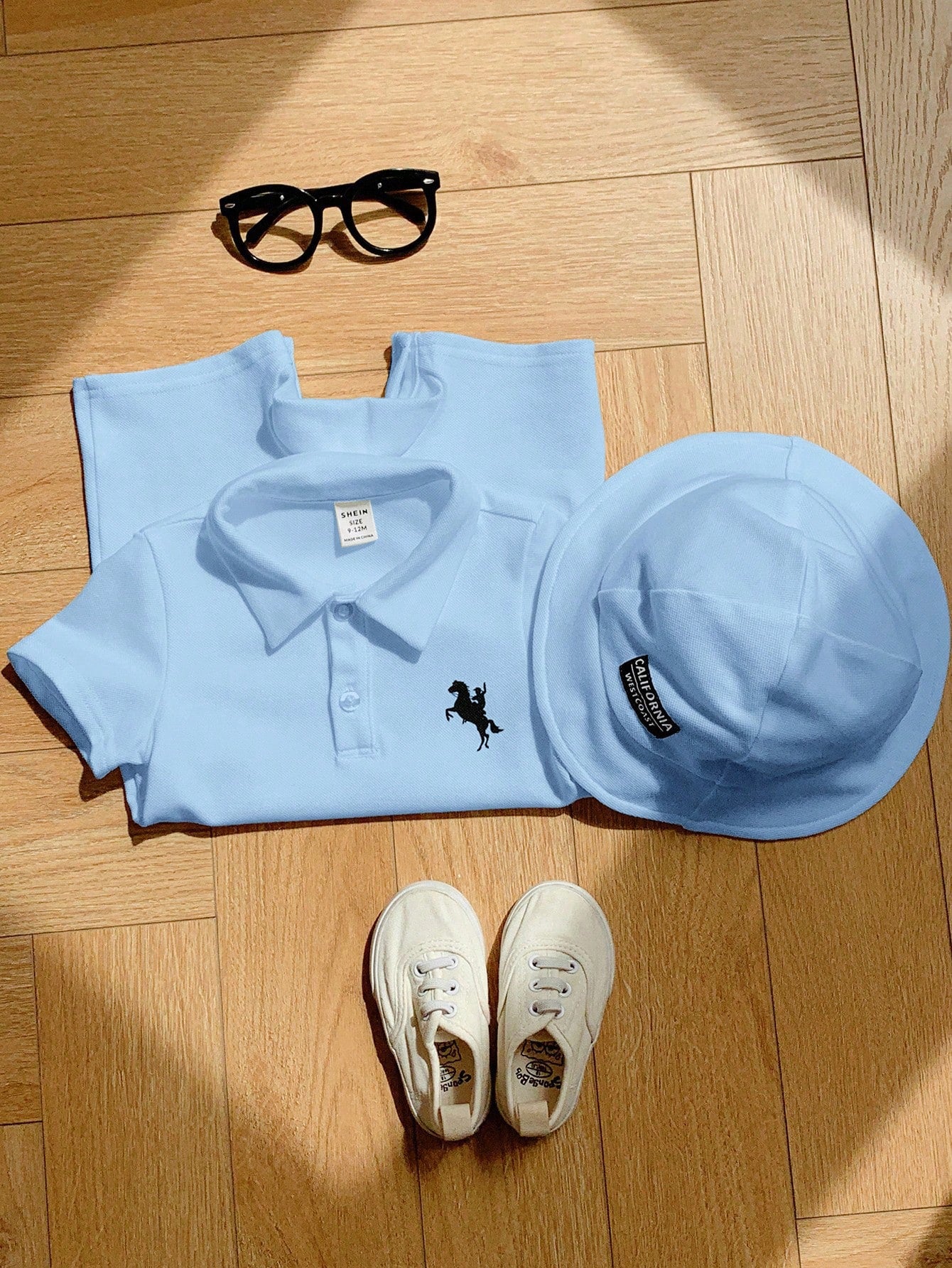 2pcs Unisex Polo Romper & Bucket Hat Set - Cerulean | 21 Century Kids
