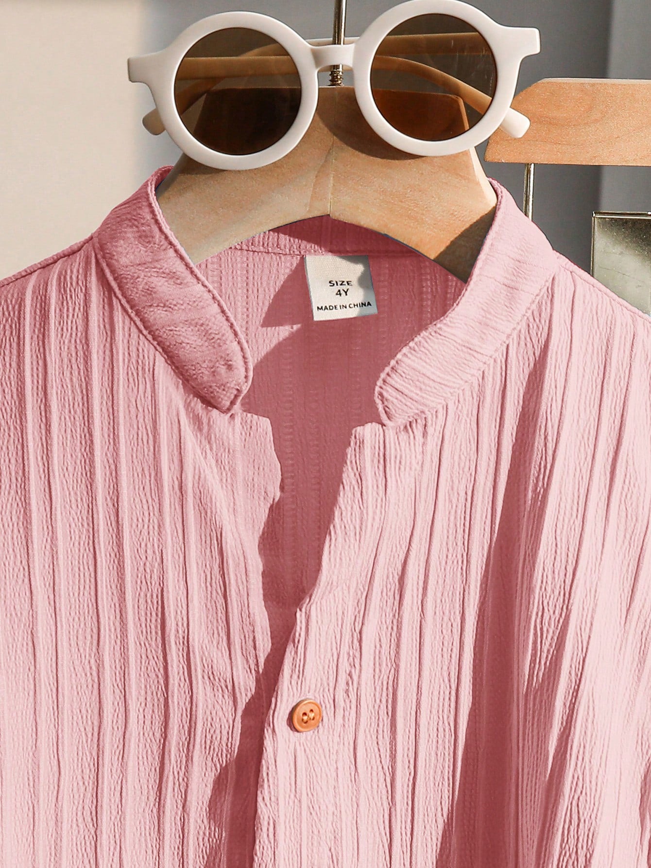Little Boys Textured Stand Collar Shirt & Trousers Set - Blush