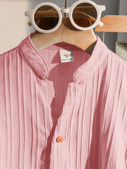 Little Boys Textured Stand Collar Shirt & Trousers Set - Blush