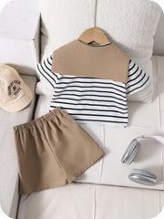 3pcs Boys Striped Sailor Tee & Shorts Set - Ivory | 21 Century Kids