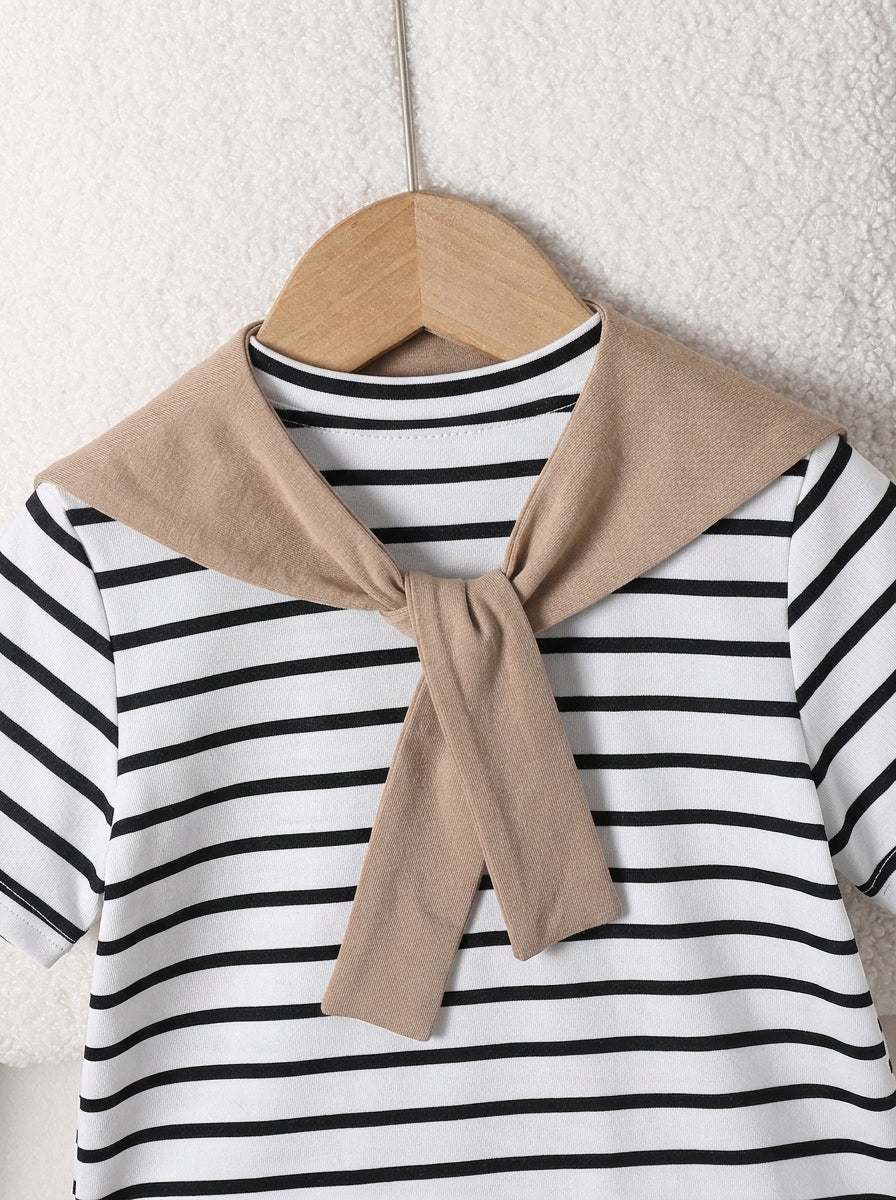 3pcs Boys Striped Sailor Tee & Shorts Set - Ivory