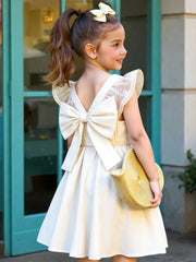 Little Girls Lace Flutter Sleeve Back-Bow A-Line Dress - Ecru | 21 ...