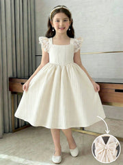 Little Girls Lace Flutter Sleeve Back-Bow A-Line Dress - Ecru | 21 ...