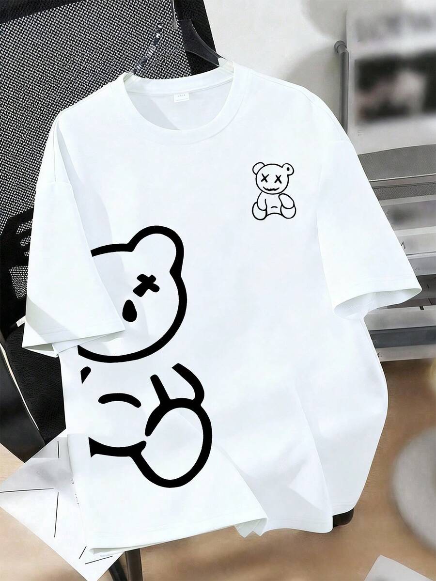 Boys Bear Graphic Drop Shoulder Oversized Tee - Ivory | 21 Century ...