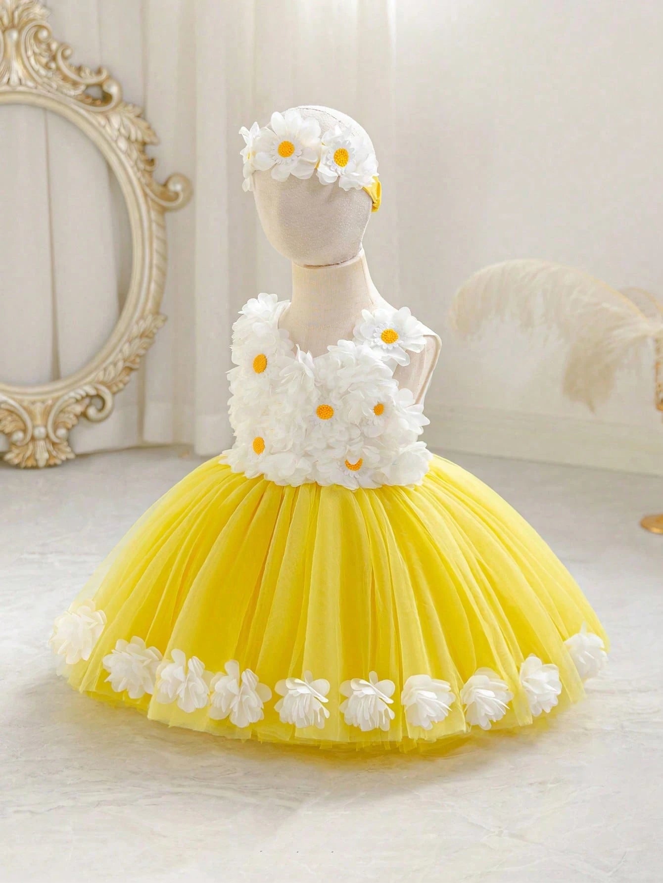 2pcs Girls Daisy Appliqué Tulle Ball Gown & Headband - Buttercup | ...