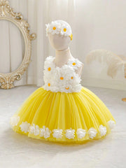 2pcs Girls Daisy Appliqué Tulle Ball Gown & Headband - Buttercup | ...