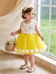 2pcs Girls Daisy Appliqué Tulle Ball Gown & Headband - Buttercup | ...