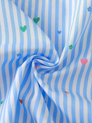 2pcs Girls Striped Flutter Sleeve Top & Wide-Leg Pants Set - Periwi...