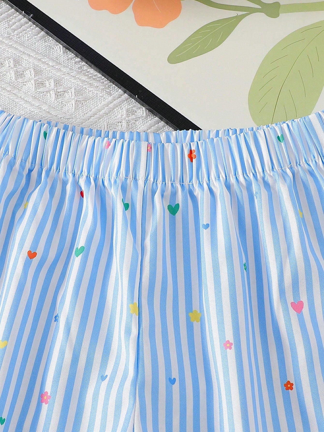 2pcs Girls Striped Flutter Sleeve Top & Wide-Leg Pants Set - Periwi...