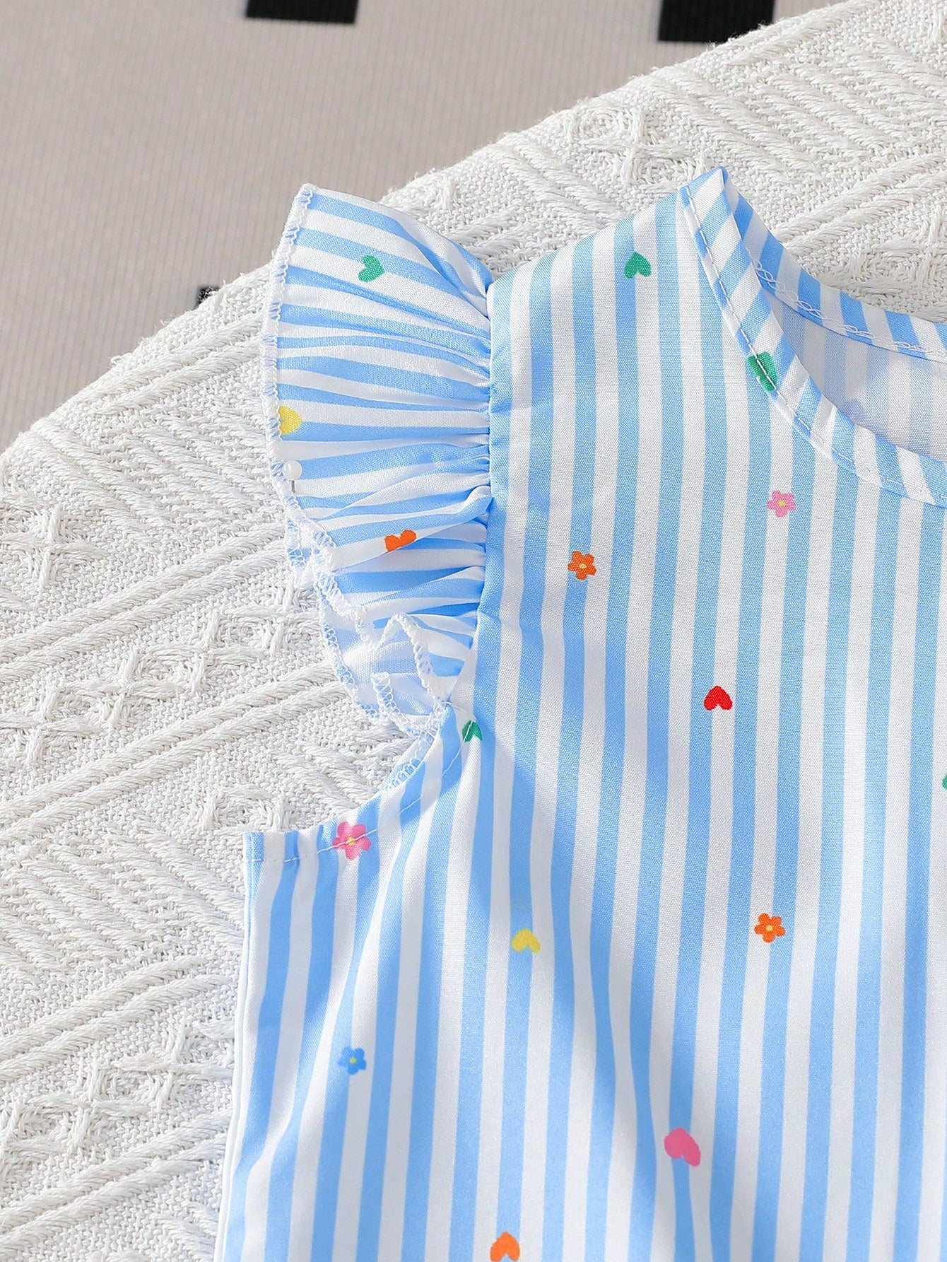 2pcs Girls Striped Flutter Sleeve Top & Wide-Leg Pants Set - Periwi...
