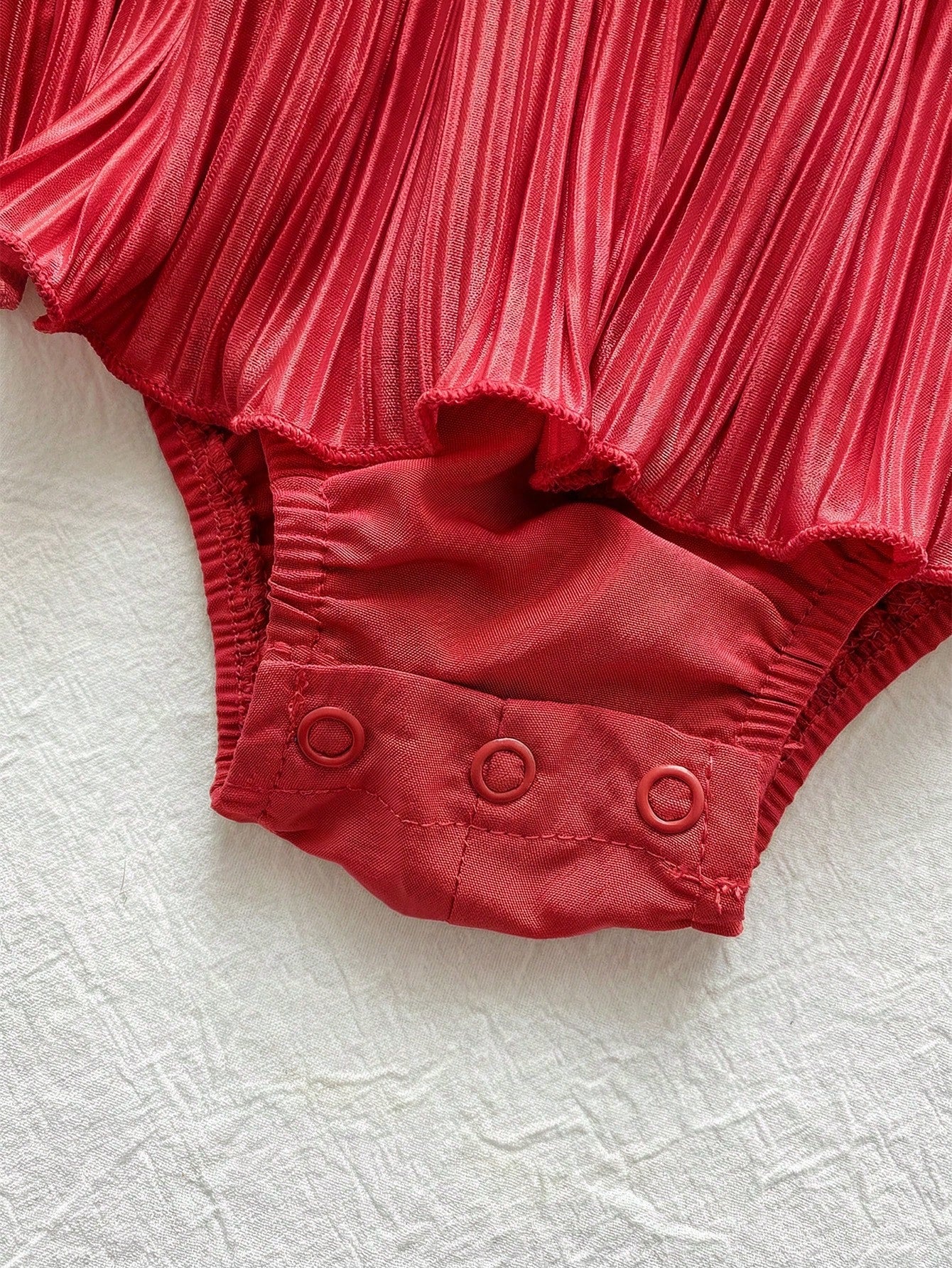 Baby Girls Pearl Collar Pleated Satin Romper - Scarlet