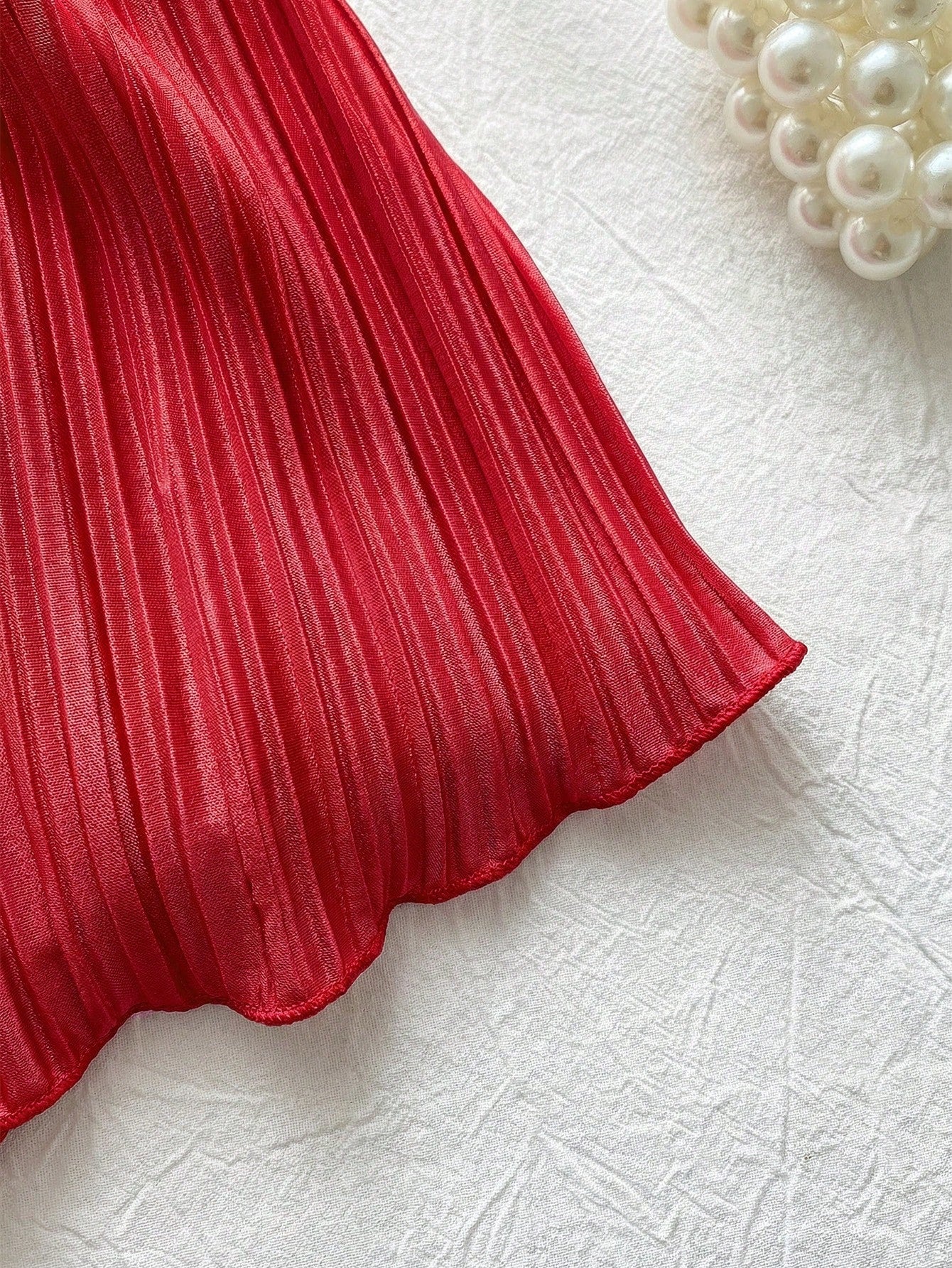 Baby Girls Pearl Collar Pleated Satin Romper - Scarlet