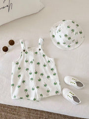 2pcs Boys Palm Print Dungaree Shorts & Bucket Hat - Ivory | 21 Cent...