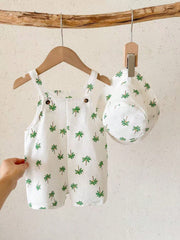 2pcs Boys Palm Print Dungaree Shorts & Bucket Hat - Ivory | 21 Cent...