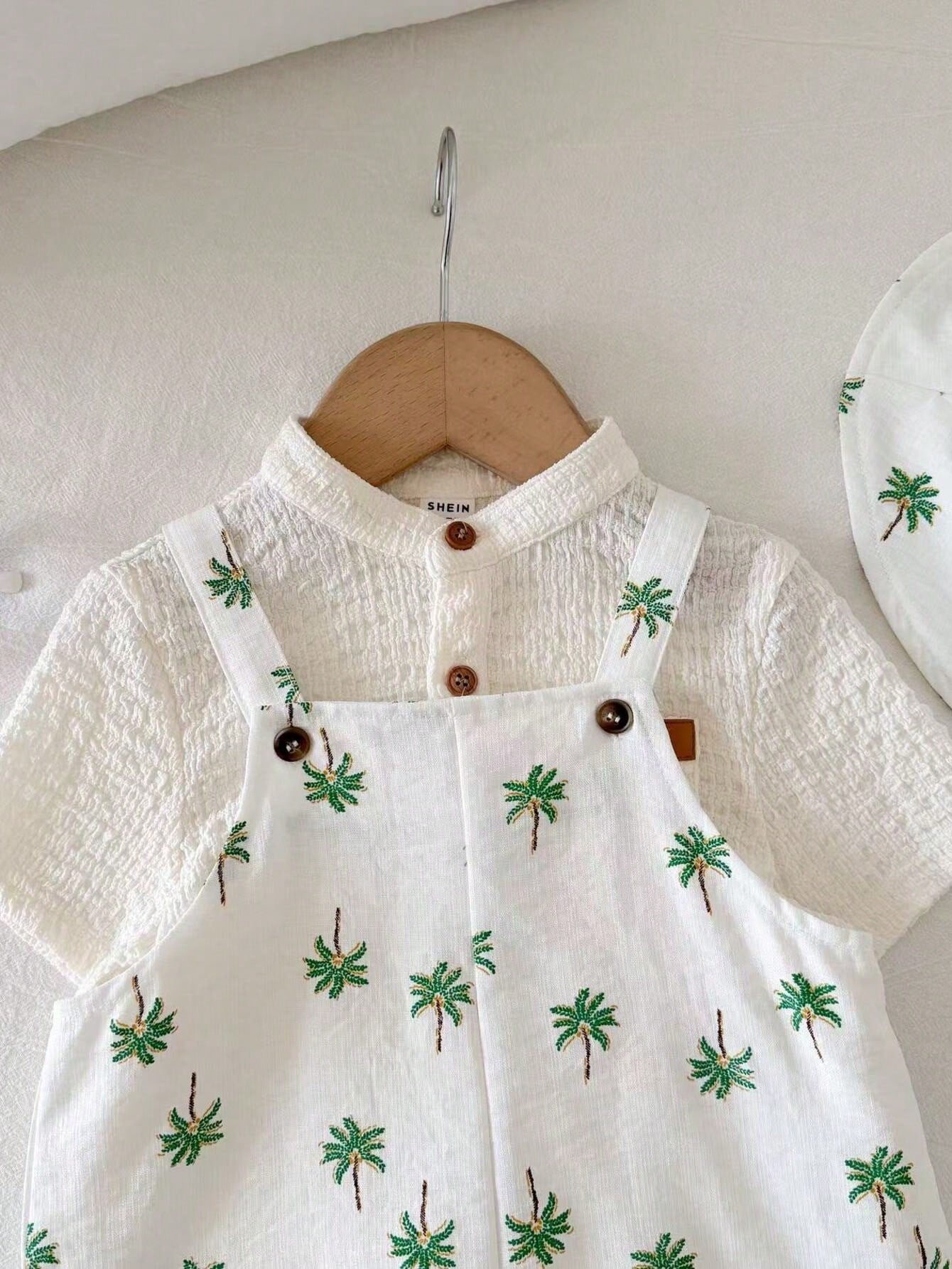 2pcs Boys Palm Print Dungaree Shorts & Bucket Hat - Ivory | 21 Cent...