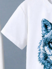 2pcs Boys Geometric Wolf Print T-Shirt & Shorts Set - Powder | 21 C...