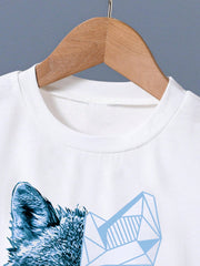 2pcs Boys Geometric Wolf Print T-Shirt & Shorts Set - Powder | 21 C...
