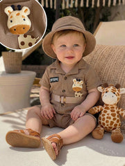 2pcs Unisex Safari Romper & Bucket Hat Set - Latte | 21 Century Kids