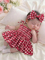 Girls Cherry Gingham Smocked Spaghetti Strap Romper - Scarlet | 21 ...