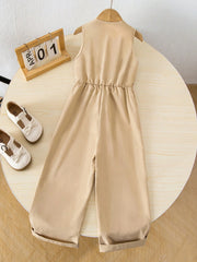Little Girls Bow-Detail Button-Front Wide-Leg Jumpsuit - Griege