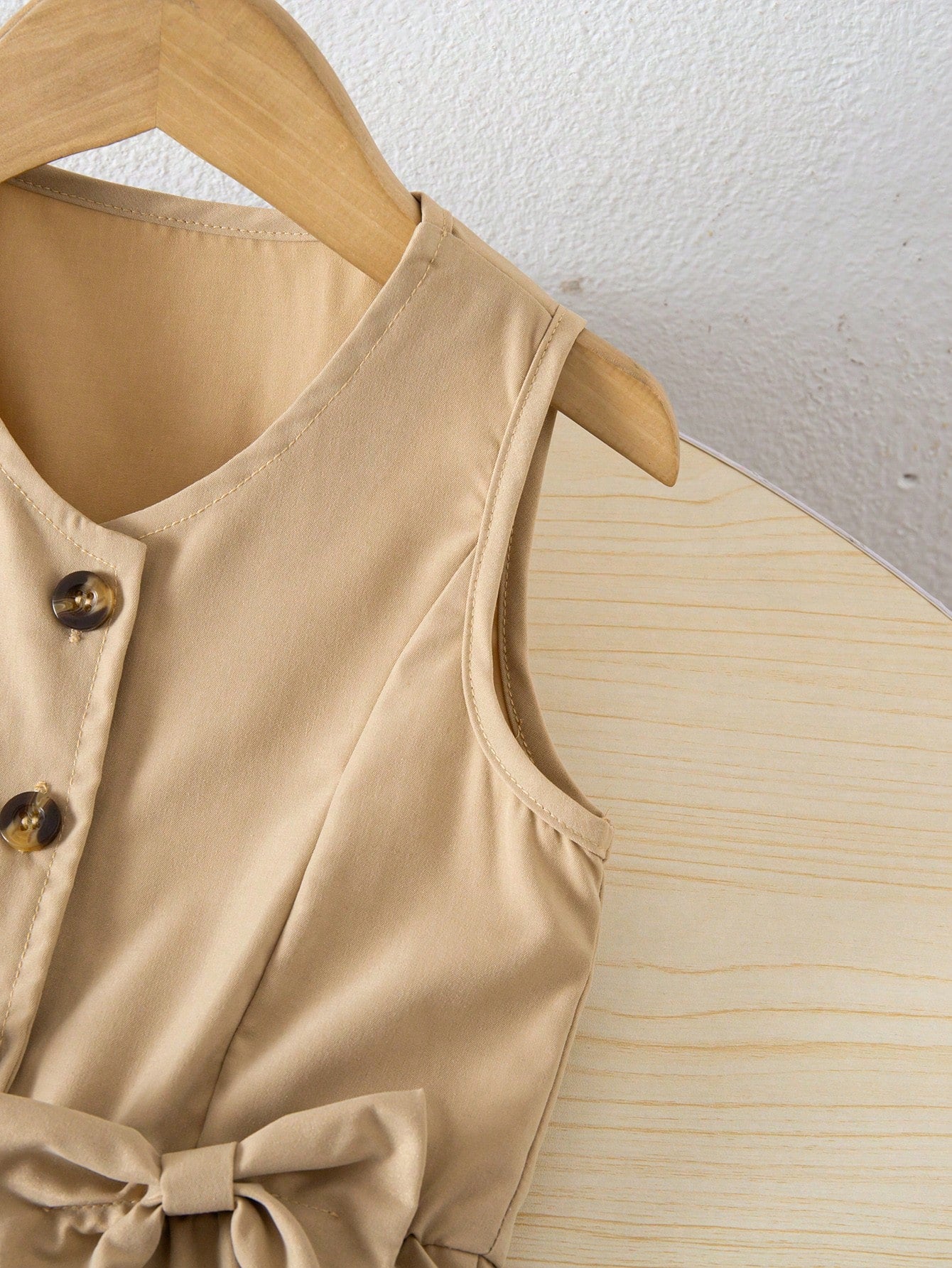 Little Girls Bow-Detail Button-Front Wide-Leg Jumpsuit - Griege