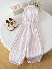 Girls Belted Denim-Look Jumpsuit - Ivory