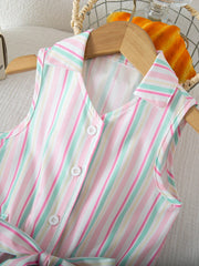 Girls Belted Denim-Look Jumpsuit - Ivory