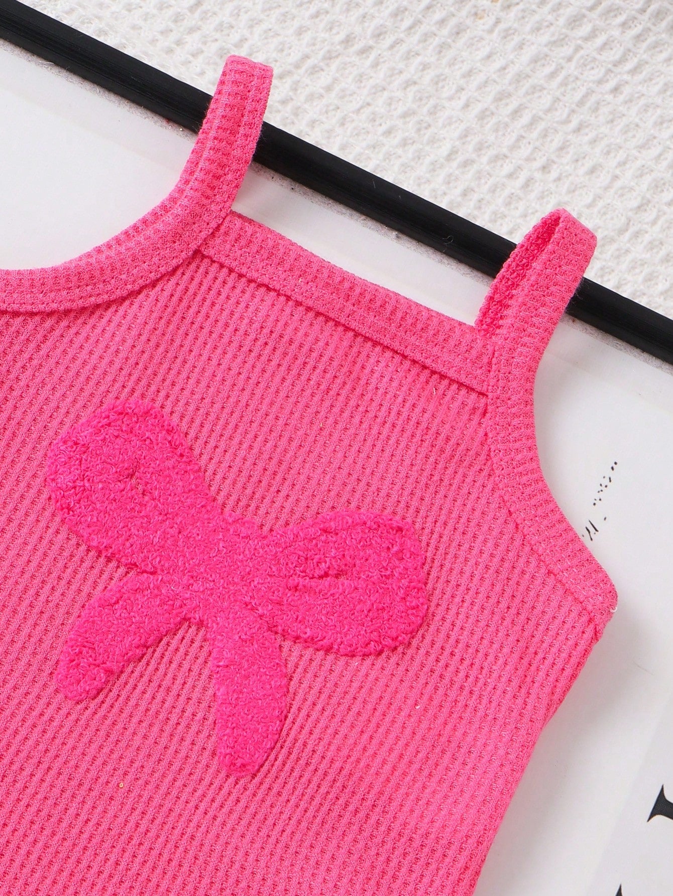Baby Girls Bow Embroidered Waffle Romper Set - Cerise