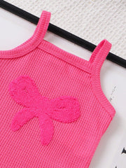 Baby Girls Bow Embroidered Waffle Romper Set - Cerise