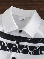Little Boys Monogram Print Collar Shirt & Shorts Set - Ivory