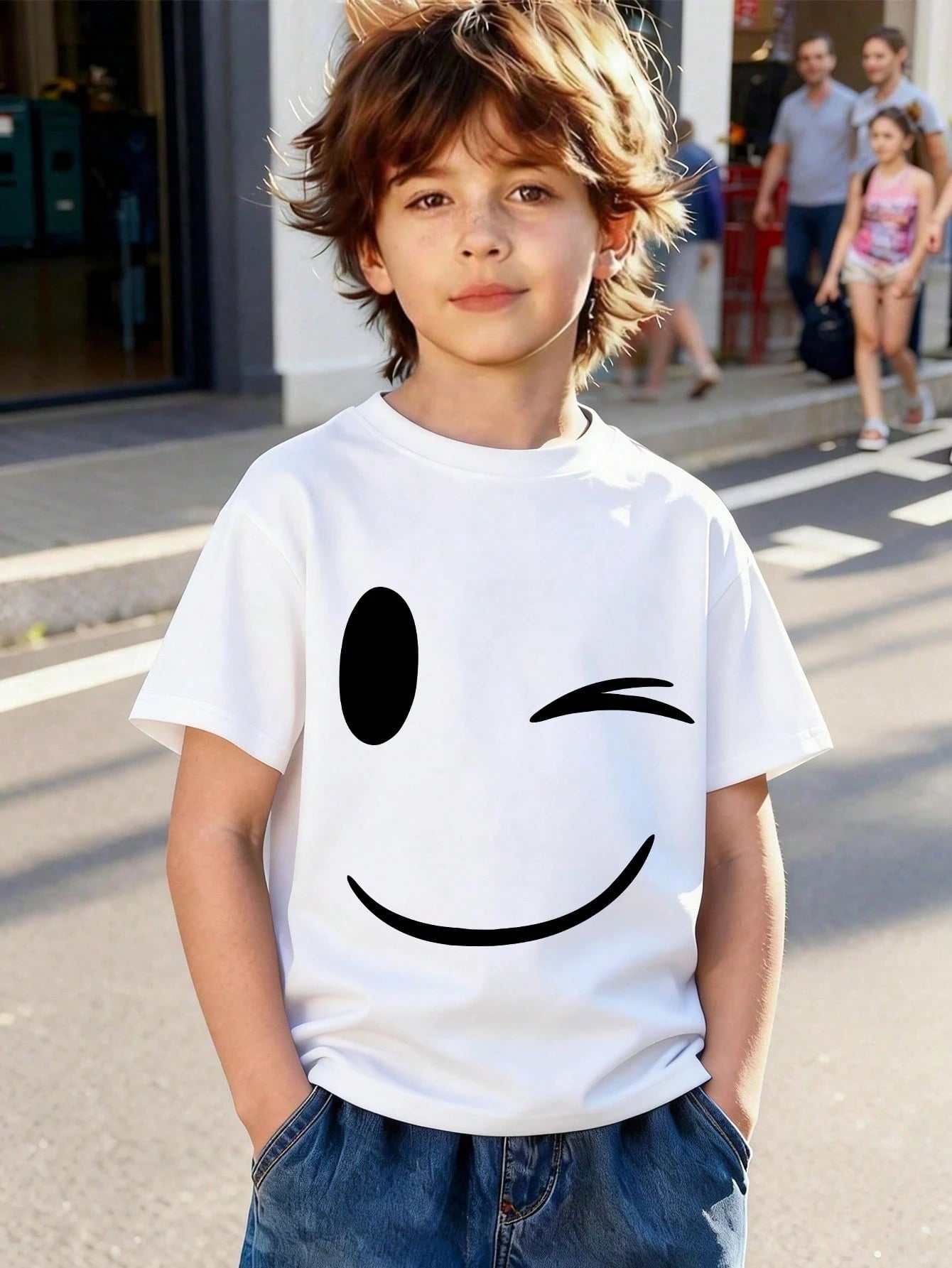 Boys Wink Graphic Print Crew Neck Tee - Ivory | 21 Century Kids