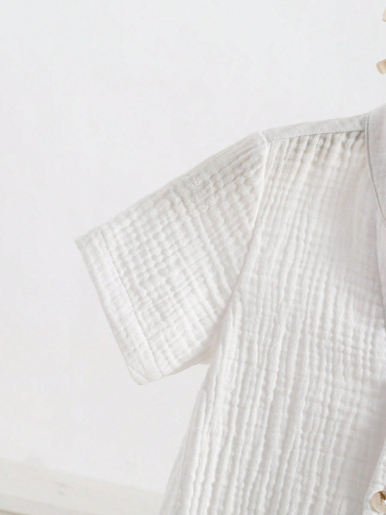 2pcs Boys Muslin Notched Collar Shirt & Wide-Leg Pants Set - Ivory ...