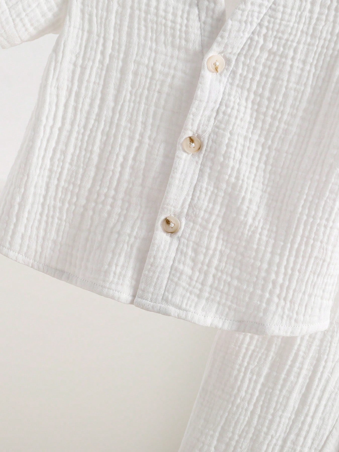 2pcs Boys Muslin Notched Collar Shirt & Wide-Leg Pants Set - Ivory ...