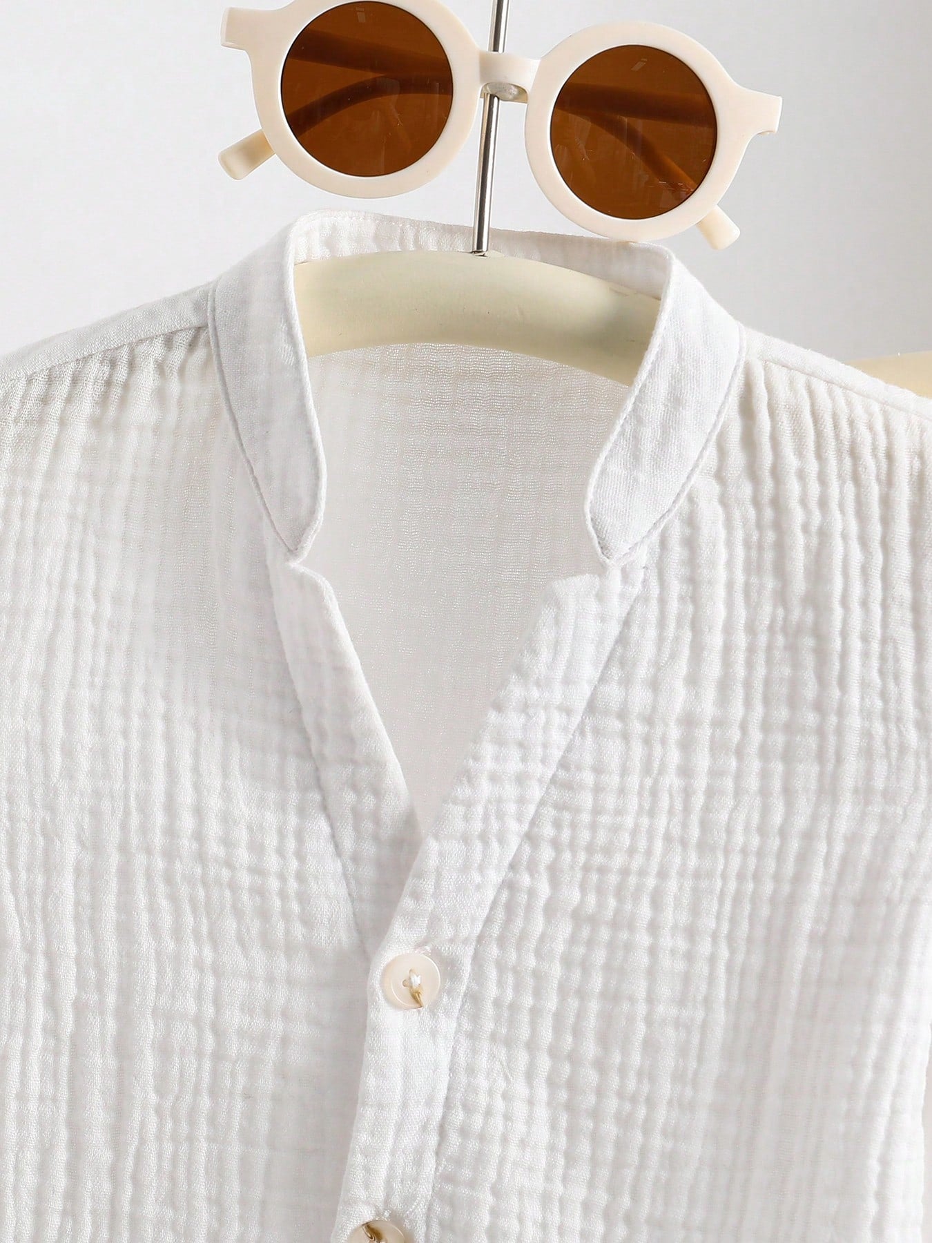 2pcs Boys Muslin Notched Collar Shirt & Wide-Leg Pants Set - Ivory ...
