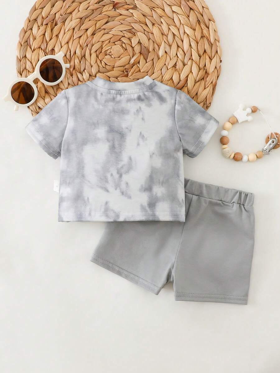 Baby Boys Tie-Dye Island Print Tee & Shorts Set - Slate
