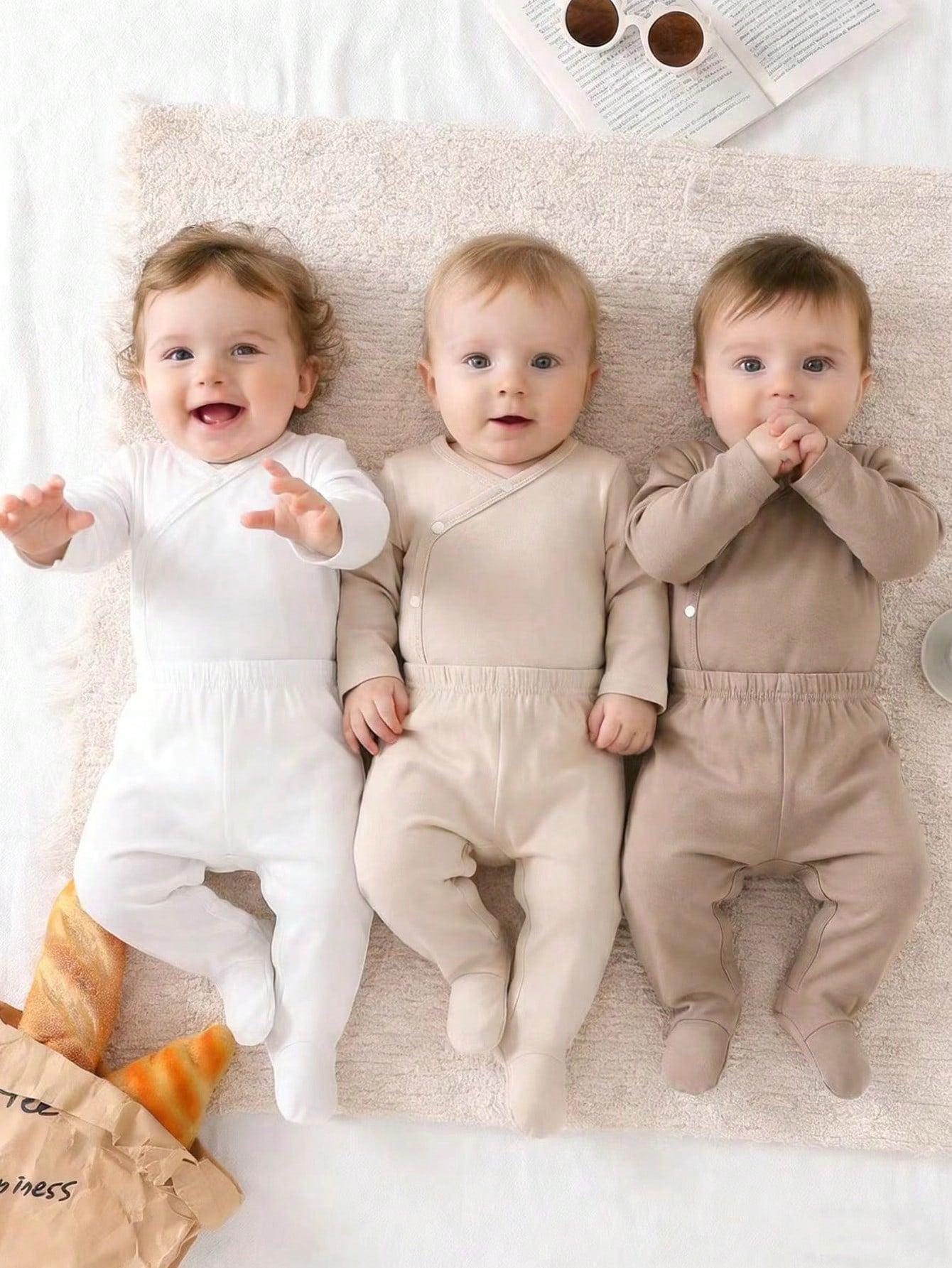 6pcs Baby Boys Wrap Bodysuit & Footed Pants Set - Taupe | 21 Centur...